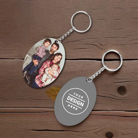 2 Side Oval Customized Photo Printed Wooden Keychain