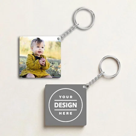 2 Side Square Customized Photo Printed Wooden Keychain