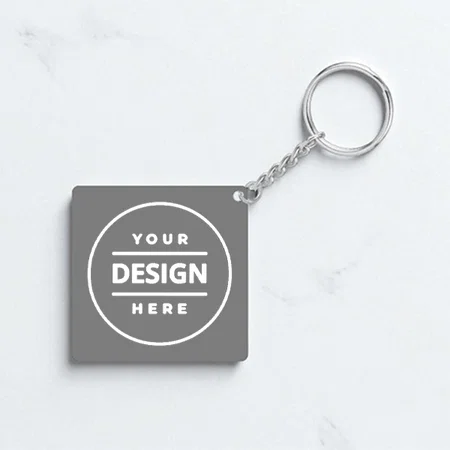Square Customized Photo Printed Wooden Keychain