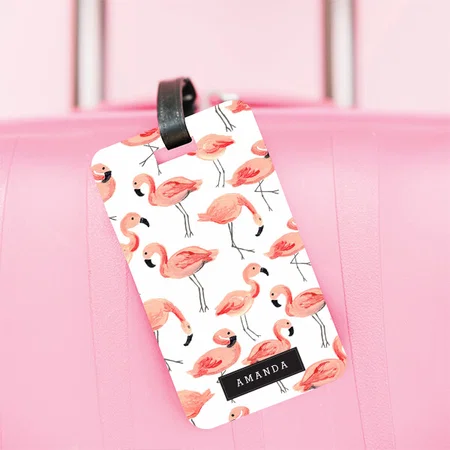 Pink White Flamingo Pattern Design Customized Vertical Bag Luggage Tag