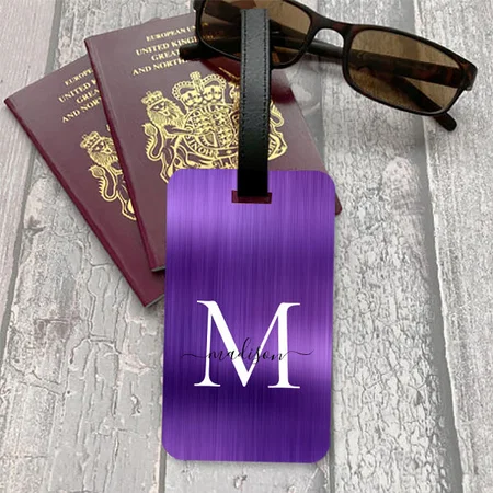 Dark Purple Monogram Customized Vertical Bag Luggage Tag
