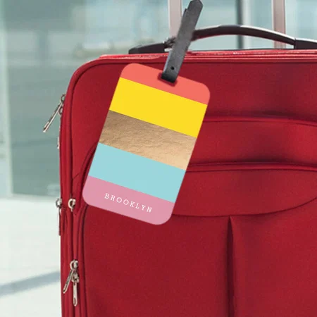 Bright Hues & Faux Gold Pink Yellow Blue Stripe Design Customized Vertical Bag Luggage Tag