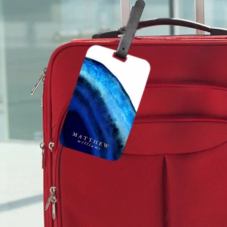 Blue Agate Watercolor Monogram Customized Vertical Bag Luggage Tag