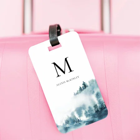 Watercolor Winter Forest Art Design Customized Vertical Bag Luggage Tag