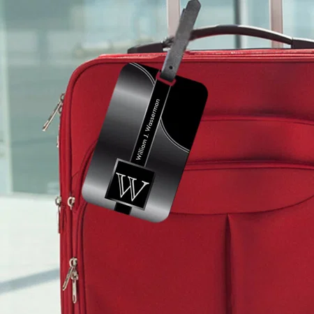 Gray Black Monogram Customized Vertical Bag Luggage Tag