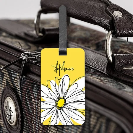 Daisy White Yellow Floral Design Customized Vertical Bag Luggage Tag