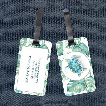 Sea Turtle Tropical Watercolor Design Customized Vertical Bag Luggage Tag