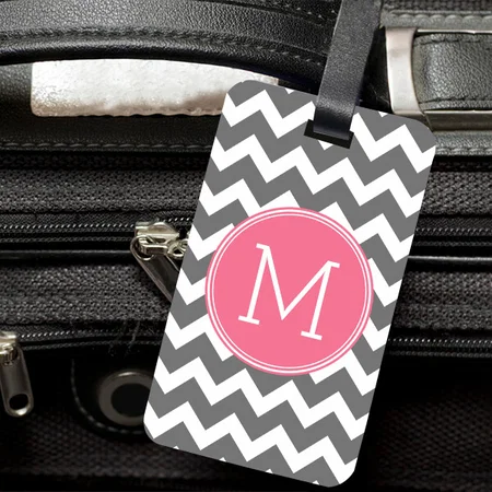Gray and Pink Line Stripes Design Monogram Customized Vertical Bag Luggage Tag