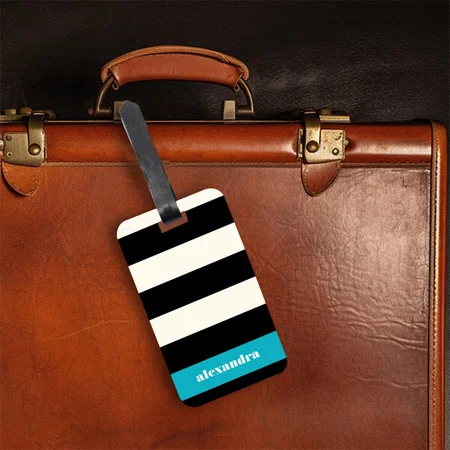 Modern Black White Stripe Design Customized Vertical Bag Luggage Tag