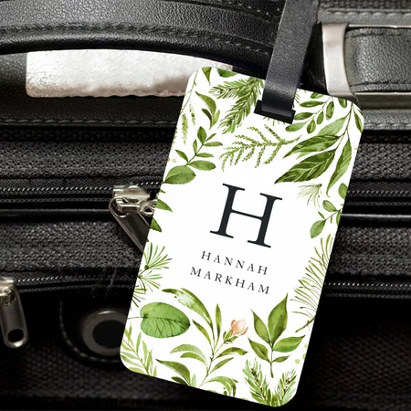 Green Botanical Monogram Design Customized Vertical Bag Luggage Tag