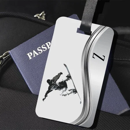 MOdern Silver Snowboarder Monogram Customized Vertical Bag Luggage Tag