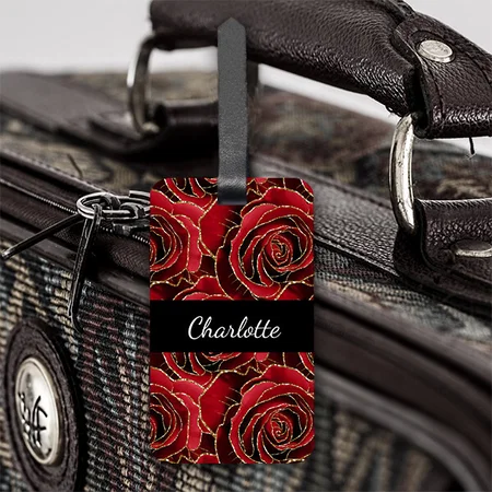 Red Black Roses Flowers Design Customized Vertical Bag Luggage Tag