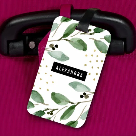 Modern Watercolor Greenery and Gold Design  Customized Vertical Bag Luggage Tag