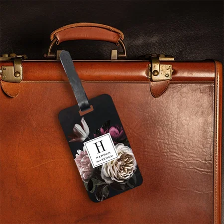 Chic Dark Floral Bouquet Monogram Customized Vertical Bag Luggage Tag