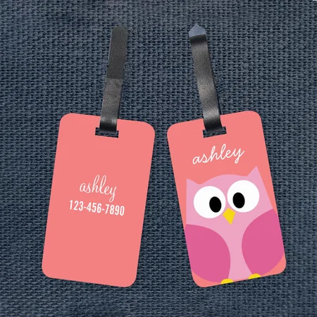 Cute Cartoon Owl in Pink Customized Vertical Bag Luggage Tag