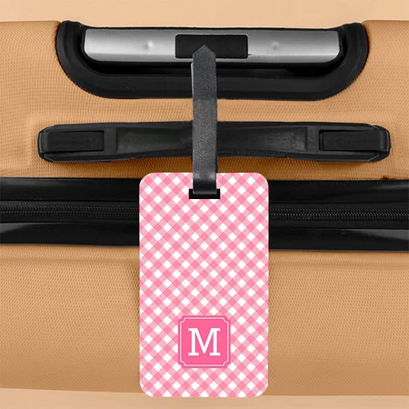 Pink White Monogram Customized Vertical Bag Luggage Tag