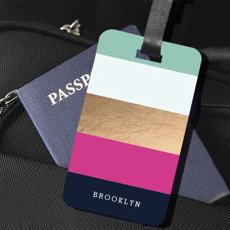Bright Faux Gold Pink Blue Color Design Customized Vertical Bag Luggage Tag