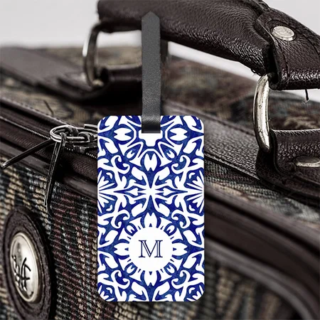 Blue and White Watercolor Modern Art Pattern Design Customized Vertical Bag Luggage Tag