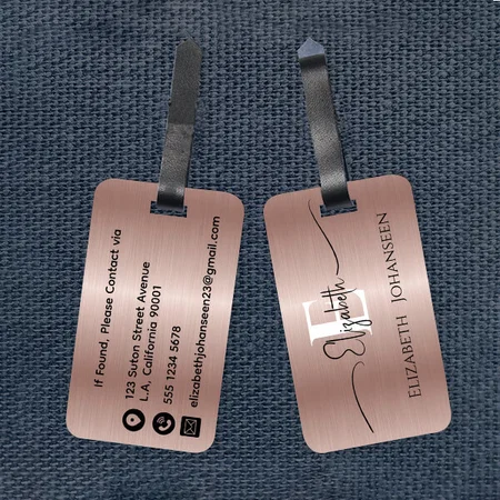 Modern Stylish Rose Gold Monogram Customized Vertical Bag Luggage Tag