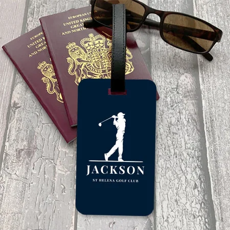 Navy Blue Golfer Monogram Design Customized Vertical Bag Luggage Tag