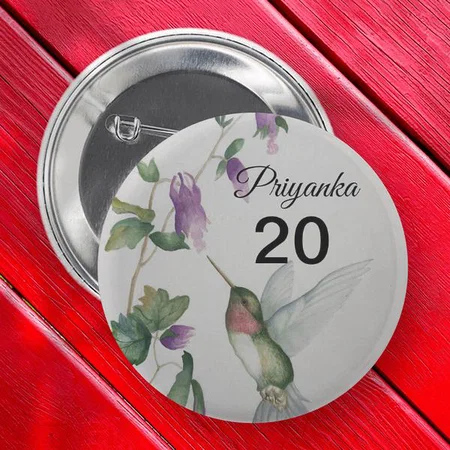 Birthday Pretty Bird Flowers Customized Photo Printed Button Badge