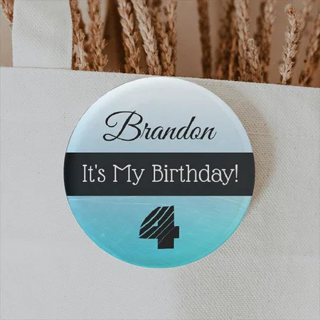 Blue Black Stripe Birthday Customized Photo Printed Button Badge
