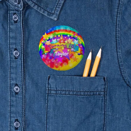 Birthday Rainbow Design Customized Photo Printed Button Badge