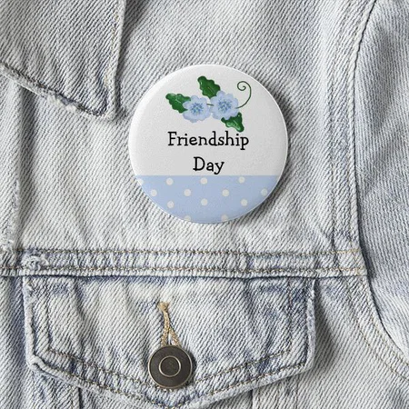 Soft Blue Floral Friendship Day Design Customized Photo Printed Button Badge