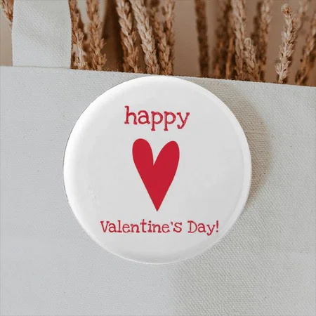 Happy Valentine's Day! Red Heart Customized Photo Printed Button Badge