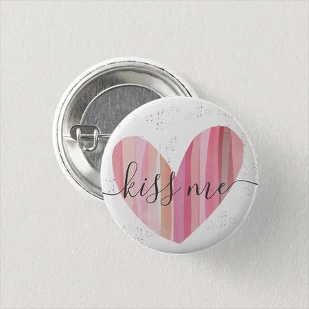 Cute Pink Textured Heart Design Customized Photo Printed Button Badge