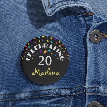 Celebrating Birthday Stars Pin Customized Photo Printed Button Badge
