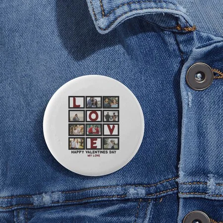 Happy Valentines Day 8 Photo Collage Customized Photo Printed Button Badge