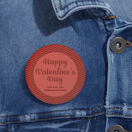 Red Striped Happy Valentine's Design Customized Photo Printed Button Badge