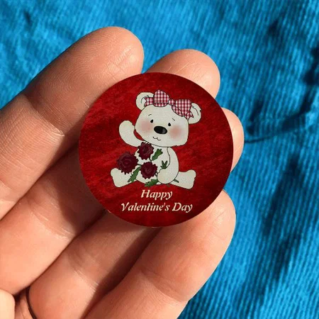 Happy Valentines Day Teddy Bear Customized Photo Printed Button Badge