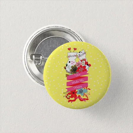 Cute Flowers Cats Sweethearts Design Customized Photo Printed Button Badge