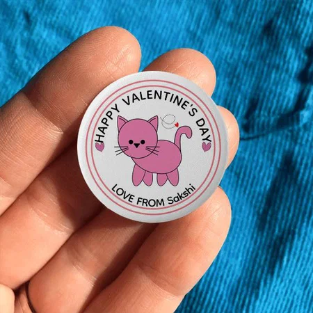 Cute Pink Cat Valentine Day Design Customized Photo Printed Button Badge