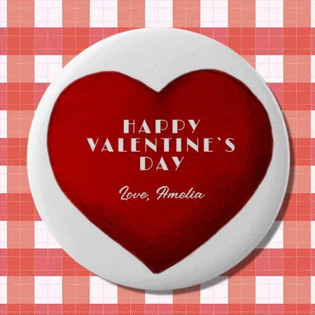 Romantic Red Heart Happy Valentine`s Day Customized Photo Printed Button Badge