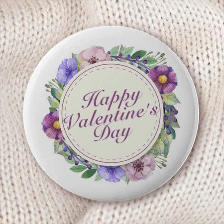 Simple Valentine's Day Floral Frame Customized Photo Printed Button Badge