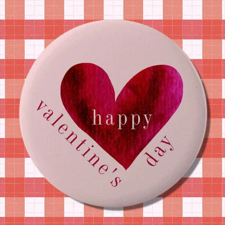 Happy Valentine's Day Watercolor Heart Design Customized Photo Printed Button Badge