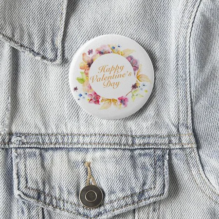 Elegant Valentine's Day Floral Frame Customized Photo Printed Button Badge