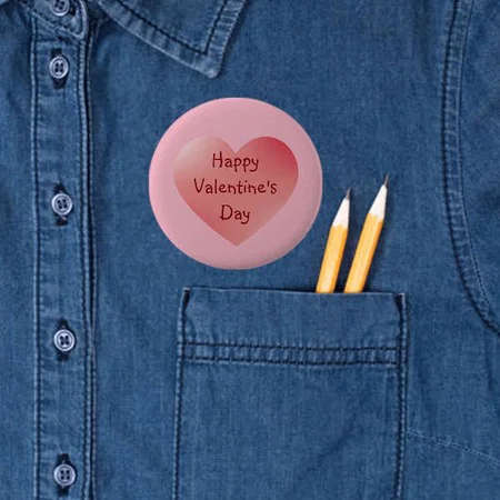 Bright Red Heart Happy Valentine's Day Customized Photo Printed Button Badge