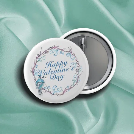 Elegant Valentine's Day Blue Wreath Design Customized Photo Printed Button Badge