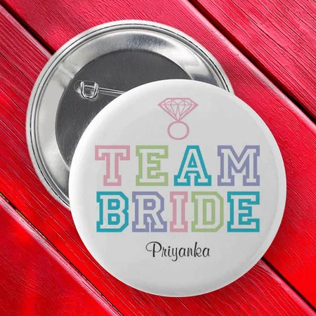 Mate of Honor Team Bride Colorful Typography Customized Photo Printed Button Badge