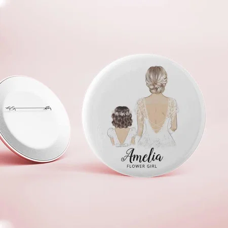 Mom and Daughter Cartoon Design Customized Photo Printed Button Badge