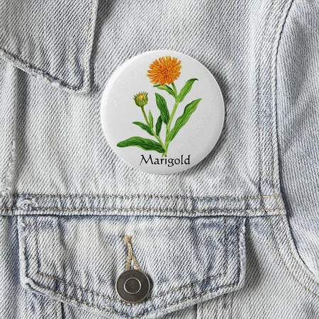 Watercolor Marigold Customized Photo Printed Button Badge