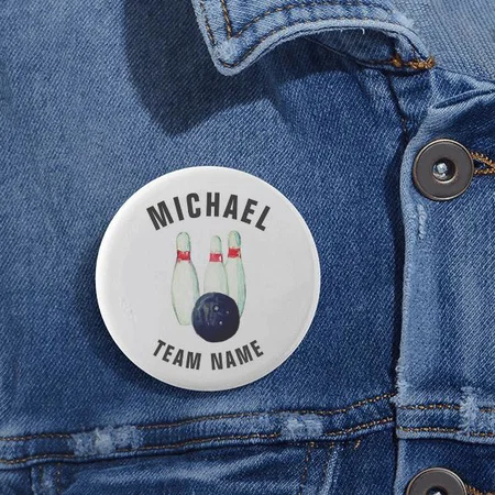 Watercolor Bowling Ball Design Customized Photo Printed Button Badge