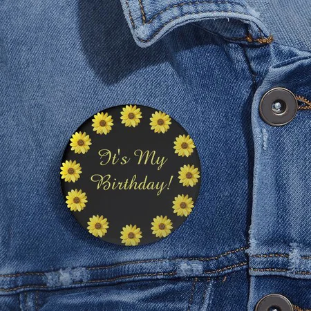 Black & Yellow Flower Design Customized Photo Printed Button Badge