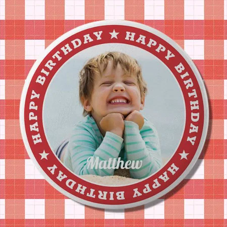 Happy Birthday Simple Modern Photo Customized Photo Printed Button Badge