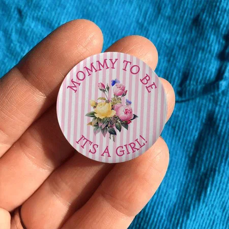 Pink Flowers Design Customized Photo Printed Button Badge