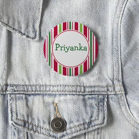 Red Green Stripes Design Customized Photo Printed Button Badge